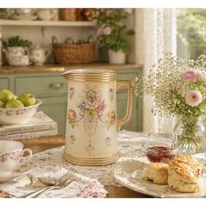 Vintage England Beige Porcelain Pitcher Royal Crown Devon S.Fielding & Co Wye